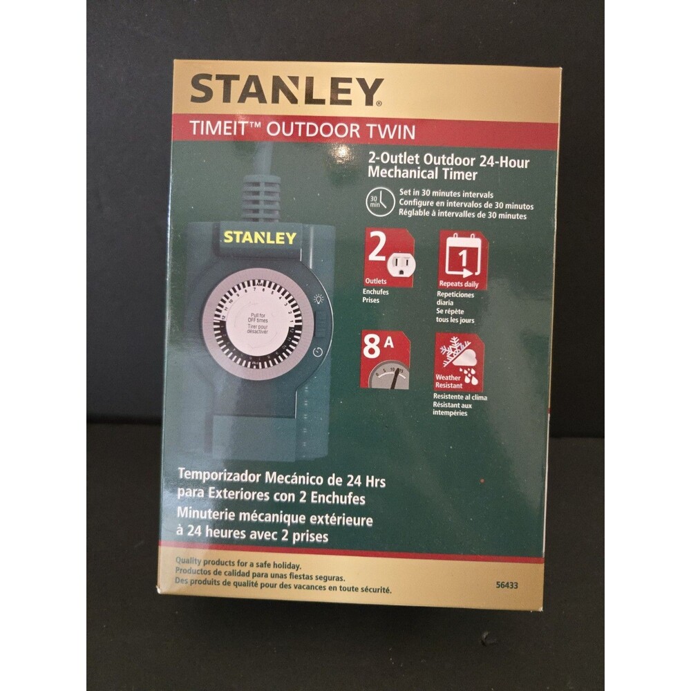 Stanley TimeIt Outdoor Twin 2-Outlet Grounded Mechanical 24 Hr Timer New Sealed